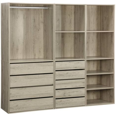 Kit dressing modulable 3 éléments MODULO. naturel. 200 x 45 x 180 cm