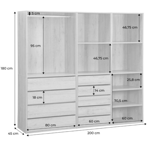 Kit dressing modulable 3 éléments MODULO. naturel. 200 x 45 x 180 cm