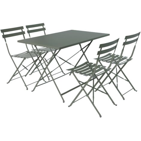 Sweeek – Ensemble table et chaises de jardin pliantes en acier – 4 assises – Dimensions table 110x70cm – Finition mat – Confort optimal avec lattes incurvées (1/5)