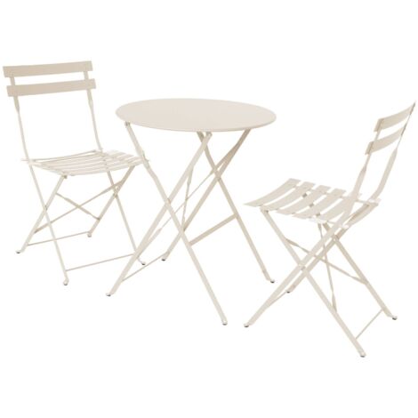 Sweeek – Ensemble table et chaises de jardin pliantes – 2 assises incurvées – Acier thermolaqué léger – Table ronde Ø60cm – Facile à ranger