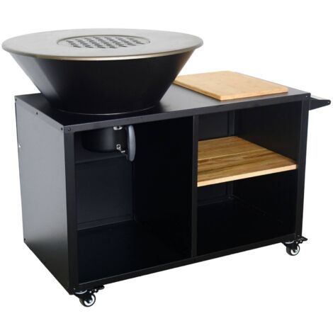 Braséro de cuisson Ø80cm - Stromboli - coloris noir avec grille de cuisson et espace de rangement. L 138 x P 82 x H 114 cm