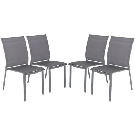 Lot de 4 chaises de jardin CLEVELAND empilables aluminium et textilene anthracite. 64.5 x 45.5 x 89.5 cm