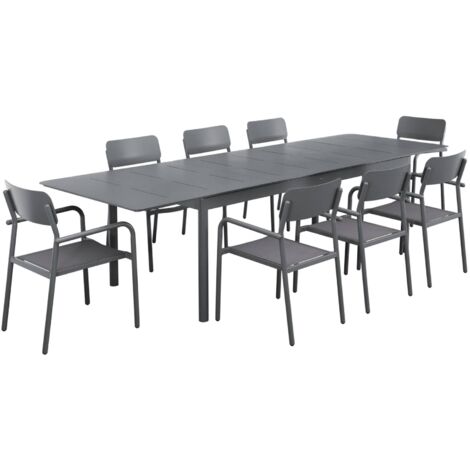 Table de jardin extensible aluminium + 8 assises anthracite. 8 fauteuils textilène. 210/300 x 100 x 75.5 cm (1/5)