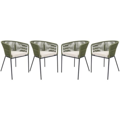 Lot de 4 fauteuils de jardin en corde et acier galvanisé Kaki / Beige