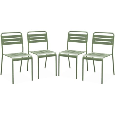 Lot de 4 chaises de jardin acier. 4 places. vert. Amelia. L44 x P52 x H79cm