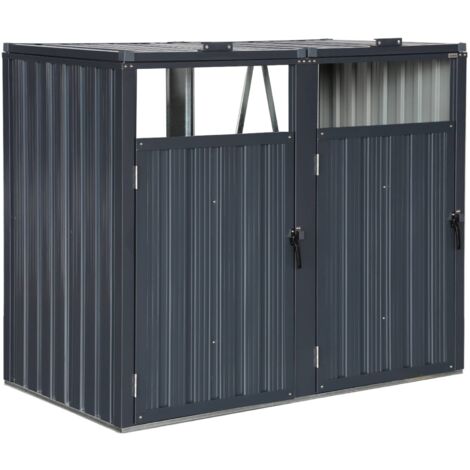 Cache poubelle gris en acier galvanisé. 2 places L 146 x P 82 x H 124 cm