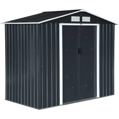 Abri de jardin en métal - Houtland. 2.71 m² anthracite - Cabane à outils avec double portes coulissantes. kit de fixation sol inclus. L 213 x P 131 x H 185cm