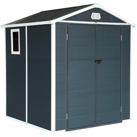 Abri de jardin plastique 3.65 m². anthracite. acier et aluminium. toiture en double pente et grande porte d'entée. 192 x 190 x 219cm