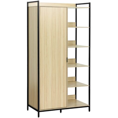 Module dressing noir avec 1 penderie. 6 étagères et 1 porte. L 100 x P 48 x H 190 cm (1/5)