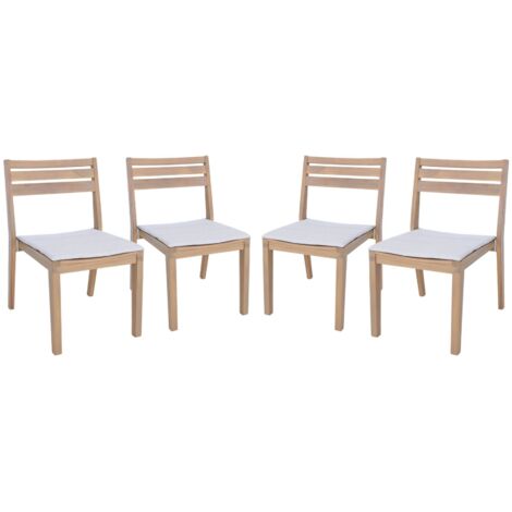 Lot de 4 chaises de jardin beige MERINA bois d'acacia avec coussin. 52 x 55 x 81 cm (1/5)
