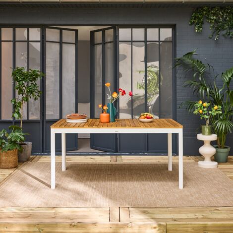 Table de jardin SENORA acacia blanc avec coins arrondis. 8 places. 160 x 90 x 75 cm (1/5)