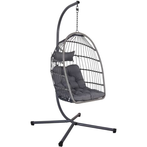 Fauteuil œuf suspendu anthracite TOSCANA acier. osier. polyester. 105 x 105 x 196 cm