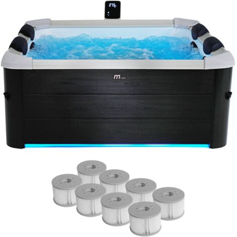 Mspa – Spa rigide 6 places 160cm carré – Hydromassage 120 jets – 4 coussins – Bâche isotherme incluse – Compatible WIFI Android/iOS (1/5)