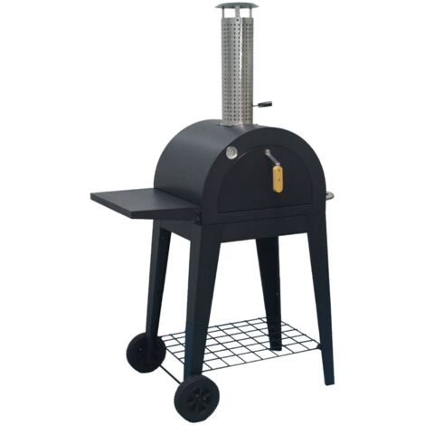 Four à pizza d'extérieur au charbon de bois. coloris noir - Giulia - pierre de cuisson roulette pelle et housse. L70xP63xH122cm