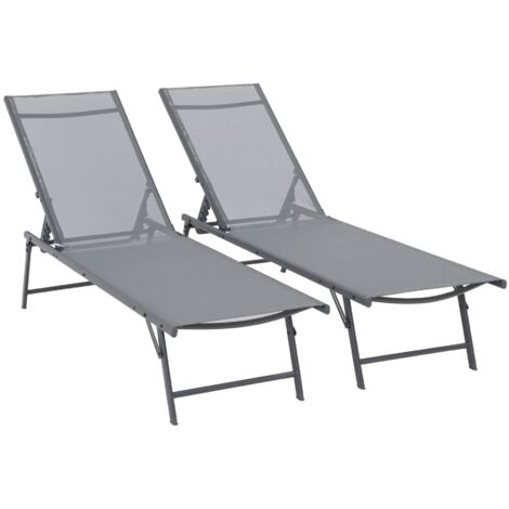 Lot de 2 bains de soleil acier textilène inclinable 4 positions Tropea anthracite. 165 x 54.5 x 82.5 cm