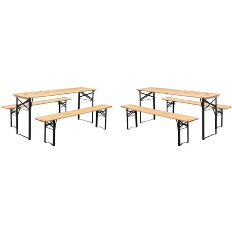 Sweeek – Lot de 2 tables pliantes bois de sapin – 12 places – Structure acier époxy – Pliables et faciles à ranger – 177 x 49,5 x 75,5 cm