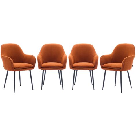 Lot de 4 fauteuils en velours côtelé camel et pieds en métal noir mat. L 57 x P 59 x H 84.5cm