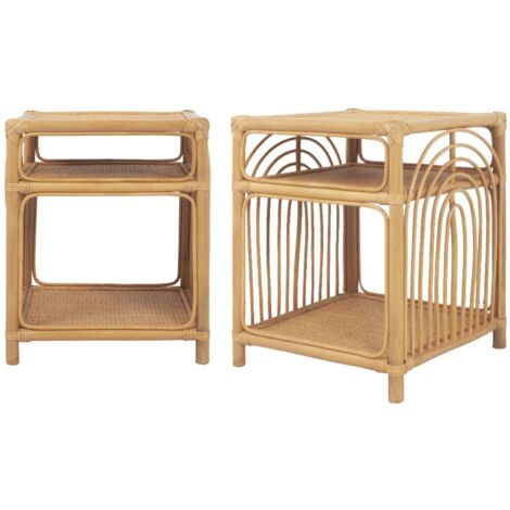 Lot de 2 tables de chevet rotin naturel 1 étagère 1 niche L 40 x P 40 x H 50cm - Bandung (1/5)