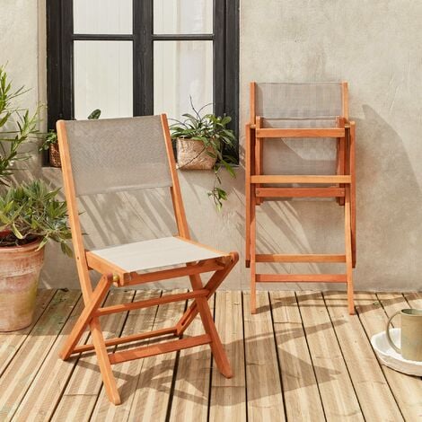 Chaise pliante d'extérieur en tissu gris et bois JARDIN