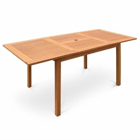 Table de jardin en bois 120-180cm - Almeria - Table rectangulaire avec allonge eucalyptus  Intérieur / Extérieur