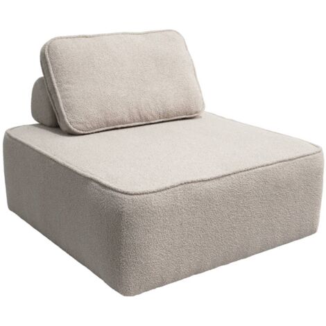 Chauffeuse pour canapé modulable tissu bouclette beige 1 place Bao. L 90 x P 90 x H 74cm (1/5)