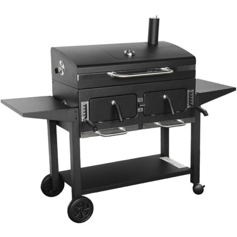 Barbecue Grill charbon de bois - Bernard XL Noir - Avec récupérateur de cendres. aérateurs. bac charbon ajustable et tablettes rabattables. L 160 x P 107.5 x H 141cm (1/5)