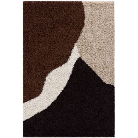 Tapis intérieur shaggy motifs géométriques beige. marron. noir - Omar 160 x 230 cm (1/5)