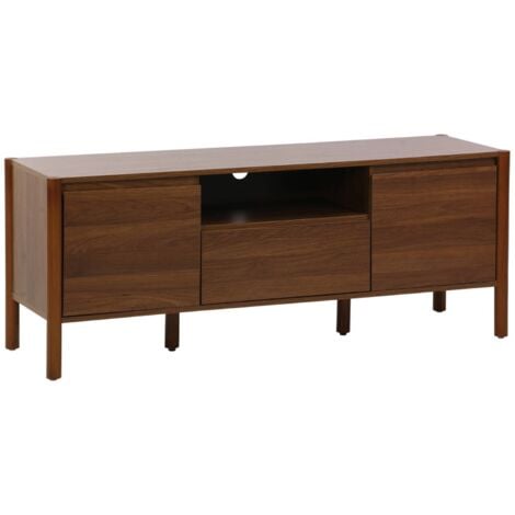 Meuble TV décor bois 2 portes 1 tiroir 140cm noyer - 140 x 42 x 55 cm - Harmony