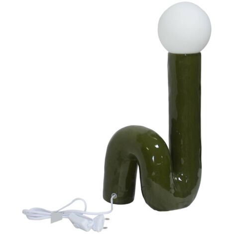 Lampe de table organique céramique vernis kaki. globe en verre H 45cm - Elma (1/5)