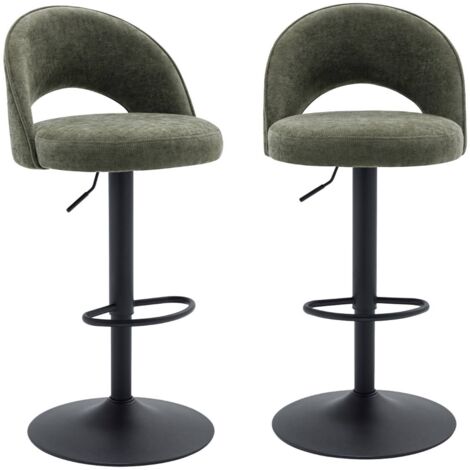 Lot de deux tabourets de bar ajustables métal et tissu kaki. pied noir - L 49 x P 49 x H 88.5-110cm - Abby (1/5)