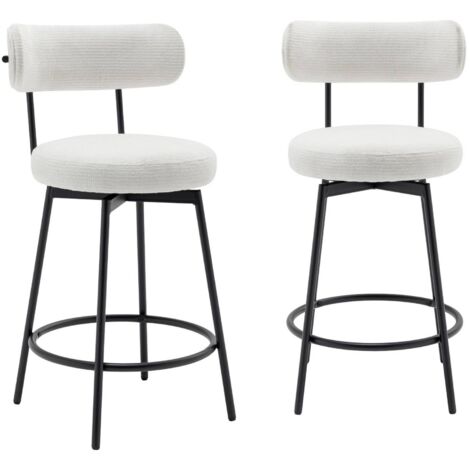 Lot de deux tabourets de bar assise rotative métal noir et tissu blanc - L 50 x P 50 x H 92cm - Iris (1/5)