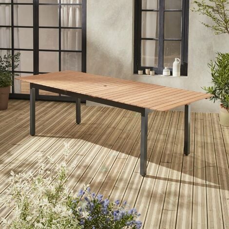 Table de jardin en bois aluminium extensible 200/250cm avec rallonge - Sevilla - bois d'Eucalyptus  huilé et structure anthracite