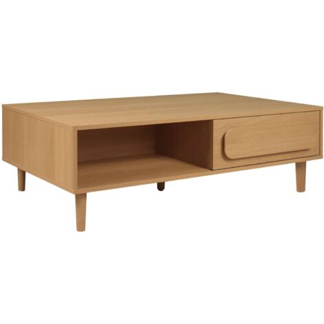 Table basse vintage décor bois de chêne 1 tiroir 2 niches 120cm - Juliana (1/5)