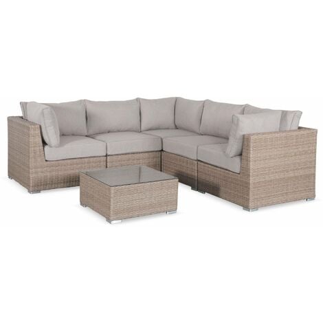 Salon de jardin Premium en résine tressée arrondie – VITTORIA – 5 places Bois / Beige