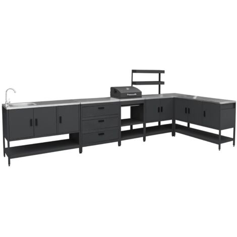 Cuisine extérieure Naxos 5 modules avec barbecue au charbon acier inoxydable noir (1/5)