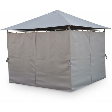 Tonnelle 3x3 m - Elusa - Toile grise - Pergola avec rideaux. tente de jardin. barnum. chapiteau. réception