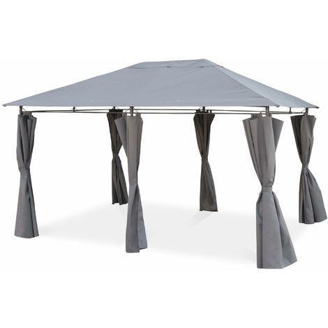 Tonnelle 3x4 m - Divio - Toile grise - Pergola avec rideaux. tente de jardin. barnum. chapiteau. réception