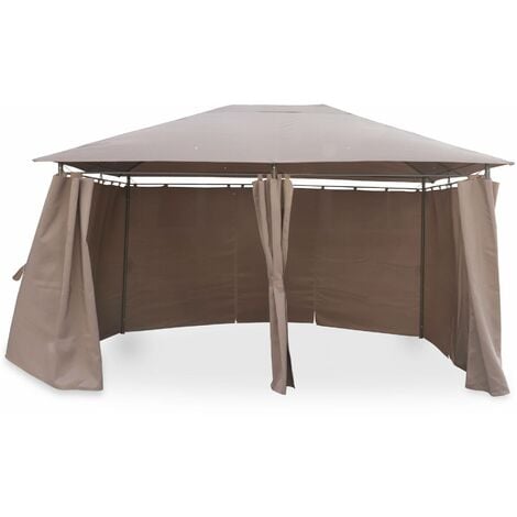 Tonnelle 3x4 m - Divio - Toile taupe - Pergola avec rideaux. tente de jardin. barnum. chapiteau. réception
