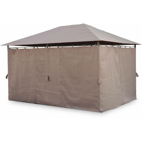 Tonnelle 3x4 m - Divio - Toile taupe - Pergola avec rideaux. tente de jardin. barnum. chapiteau. réception