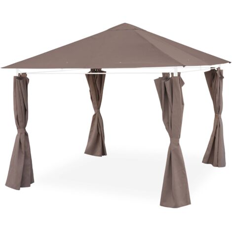 Ensemble complet toile de toit et rideaux taupe pour tonnelle 3x3 m Elusa - toile de rechange pergola. toile de remplacement