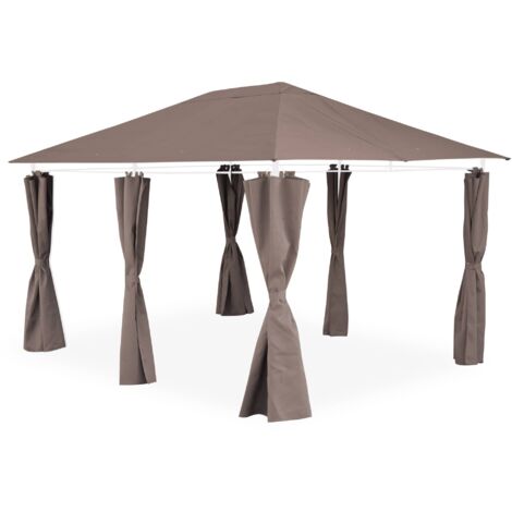 Ensemble complet toile de toit et rideaux taupe pour tonnelle 3x4m Divio - toile de rechange pergola. toile de remplacement