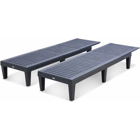 Lot de 2 bains de soleil. PIA. transats multi positions. en plastique. noir