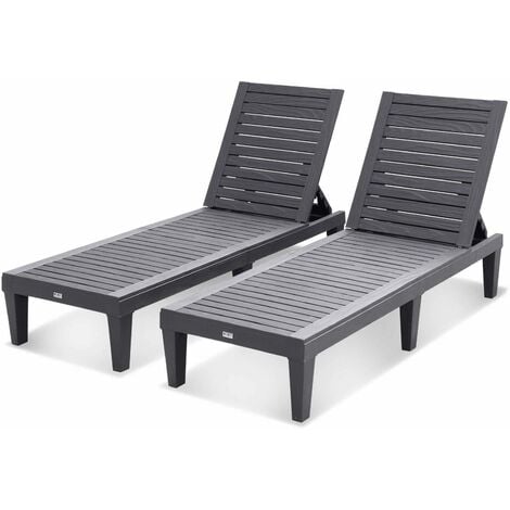 Lot de 2 bains de soleil. PIA. transats multi positions. en plastique. noir