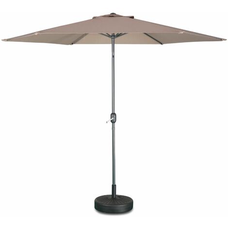 Parasol droit rond Ø300cm - Touquet Taupe - mât central en aluminium orientable et manivelle d'ouverture
