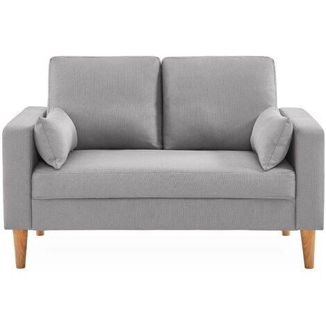 Canapé 2 places fixe droit pieds bois. style scandinave- Bjorn Polyester Gris clair