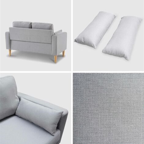 Canapé 2 places fixe droit pieds bois. style scandinave- Bjorn Polyester Gris clair