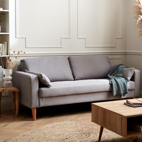 Canapé Bjorn - 3 places droit pieds bois. canapé scandinave Polyester Gris clair