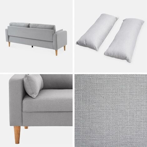 Canapé Bjorn - 3 places droit pieds bois. canapé scandinave Polyester Gris clair