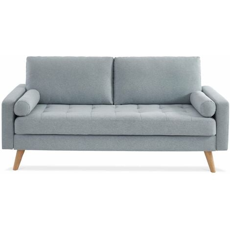 Canapé 3 places scandinave fixe. droit. pieds bois Polyester Gris clair