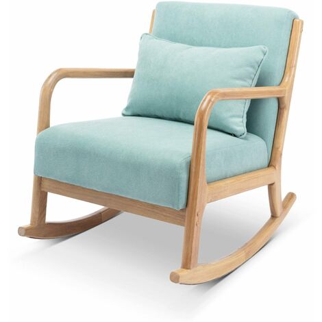 Fauteuil à bascule design en bois et tissu, 1 place, rocking chair scandinave en Polyester Vert d'eau - Vert d'eau